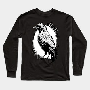 Crow Black and White Splash Long Sleeve T-Shirt